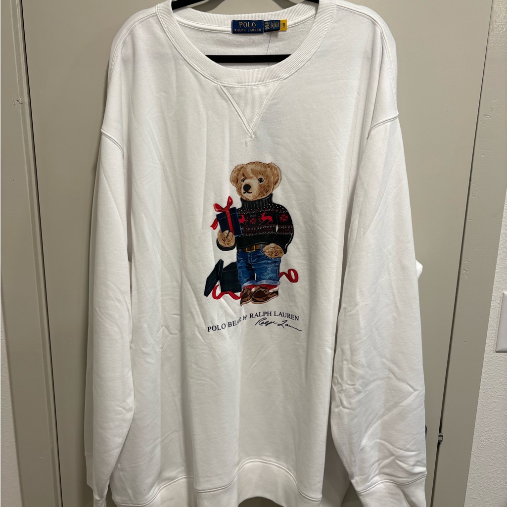 Ralph Lauren White Sweatshirt With Embroidered Bear Graphic